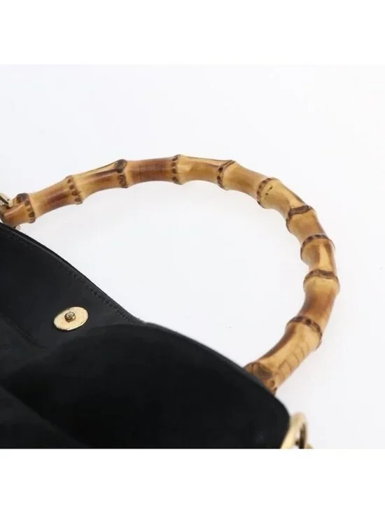 Authentic GUCCI Bamboo Shoulder Bag Suede Black Gold 001 1014 1577 - Picture 15 of 16